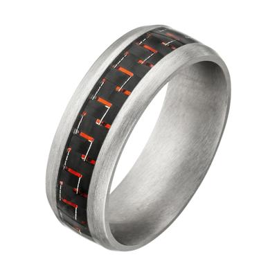Fingerring JOBO Gr. 58, silber (edelstahlfarben), Fingerringe, Herren, 58, Edelstahl, Edelstahl matt mit Carbon und roten Effekten Image