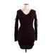 Say What? Casual Dress - Bodycon V Neck 3/4 sleeves: Burgundy Print Dresses - Women's Size X-Large