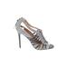 L.A.M.B. Heels: Slip-on Stilleto Glamorous Silver Shoes - Women's Size 6 1/2 - Open Toe