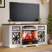 Red Barrel Studio® Ronise LED Fireplace TV Stand w/ Adjustable Shelf & Tempered Glass Door Wood in White | 33 H x 59 W x 15.7 D in | Wayfair