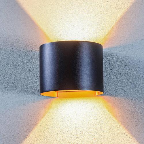 Lindby LED-Außendwandleuchte Nivar, rund, schwarz/goldfarben