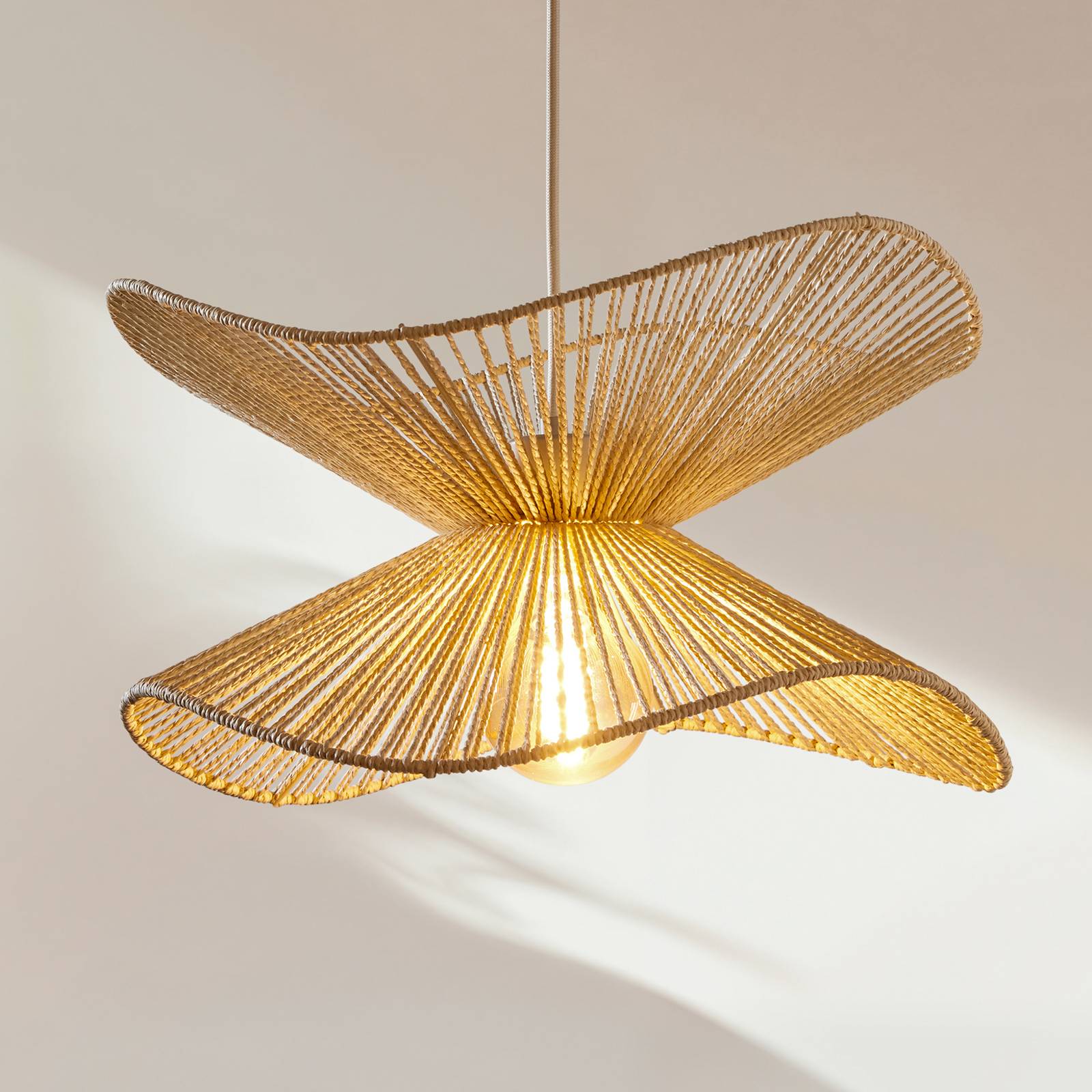 Hängelampe Valdorin Lindby, dimmbar, creme / amber, für Schlafzimmer, Papier / Lunolit / Lunopal, Modern, Pendelleuchte