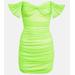 Walter Off-the-shoulder Ruched Neon Stretch-mesh Mini Dress