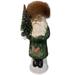 10.5” Paper Mache Santa in Green Coat and Fur Hat Christmas Candy Container