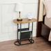 Oval Narrow Side Table End Table Set of 2 with Magazine Rack, Brown