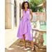 Boston Proper - Sheer Lilac Purple - Poplin Fit and Flare Faux Wrap Midi Dress - 14