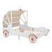 Princess Carriage Bed with Canopy Wood Platform Car Bed with 3D Carving Pattern