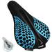 CozyHom Gel Bike Seat Cover with Raincover Anti-Slip Comfortable Bike Seat Cushion with Breathable Design Bicycle Saddle Pad Velcro Installation Blue