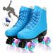 EONROACOO Blue Roller Skates Shiny Wheels Roller Skates for Women & Men Leather Double-Row Quad Skates(Women 8.5/Men 7)