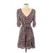 Topshop Casual Dress - Mini V-Neck 3/4 sleeves: Pink Leopard Print Dresses - Women's Size 8