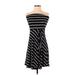 Ann Taylor Casual Dress - A-Line Strapless Sleeveless: Black Stripes Dresses - Women's Size X-Small Petite