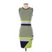 John & Jenn Casual Dress - Bodycon Crew Neck Sleeveless: Green Color Block Dresses - Women's Size Small