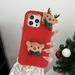 Allytech iPhone 14 Case Christmas Elk Faux Fur Furry Back Cover with Cute Elk Perfect Gift for Christmas Shockproof Protective Phone Case Cover for Apple iPhone 14 - Red