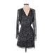 Halston Heritage Casual Dress - Mini V-Neck 3/4 sleeves: Black Dresses - Women's Size Small