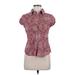 Tommy Hilfiger Short Sleeve Button Down Shirt: Burgundy Print Tops - Women's Size Medium Petite - Paisley Wash