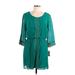 City Studio Casual Dress - Mini Scoop Neck 3/4 sleeves: Teal Solid Dresses - New - Women's Size Large