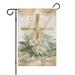 Happy Easter Day House Flag Burlap Outdoor Flag He Is Risen Lilies and Cross God Blessing Outdoor Flags Vertical Double Sided Welcome Flag for Home Farmhouse Spring Outdoor Decor 12.5 Ã—18 in.