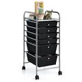 MYXIO Storage Drawers Cart Classroom Organization 6 Plastic Drawers - Rolling Carts on Wheels Semi-Transparent Utility Cart for School Files Arrangement Storage Organizer Cart (Black)