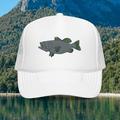 Bass Fishing Foam Trucker Hat Largemouth Bass Trucker Hat Bass Fisherman Trucker Hat Bass Fishing Dad Hat - Embroidered (White)