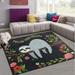 GZHJMY Sloth Non Slip Area Rug for Living Dinning Room Bedroom Kitchen 1.7 x 2.6 (20 x 31 Inches) Tropical Floral Sloth Nursery Rug Floor Carpet Yoga Mat