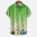 JURANMO 2024 Easter Shirt for Men Funny Easter Eggs Print Button Down Shirts Short Sleeve Hawaiian Bowling Shirt Casual Aloha Shirts with Pocket Deals of Today Green XL
