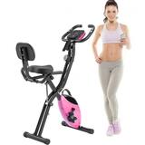 3 in 1 Folding Exercise Bike Foldable Stationary Bike with LCD Display and Resistance Bands 16 Level Adjustable Magnetic Resistance X-Exercise Bike Indoor Cycling Exercise Bike for Home Pink