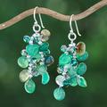 'Green-Toned Chalcedony and Glass Beaded Waterfall Earrings'