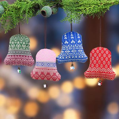 Yok Dok Holidays,'Set of 4 Handcrafted Colorful Yok Dok Bell Cotton Ornaments'