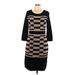 Nine West Casual Dress - Sweater Dress: Black Argyle Dresses - Women's Size Large