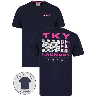T-Shirts Checkmate Motif Cotton Jersey T-Shirt in Maritime Blue / S - Tokyo Laundry
