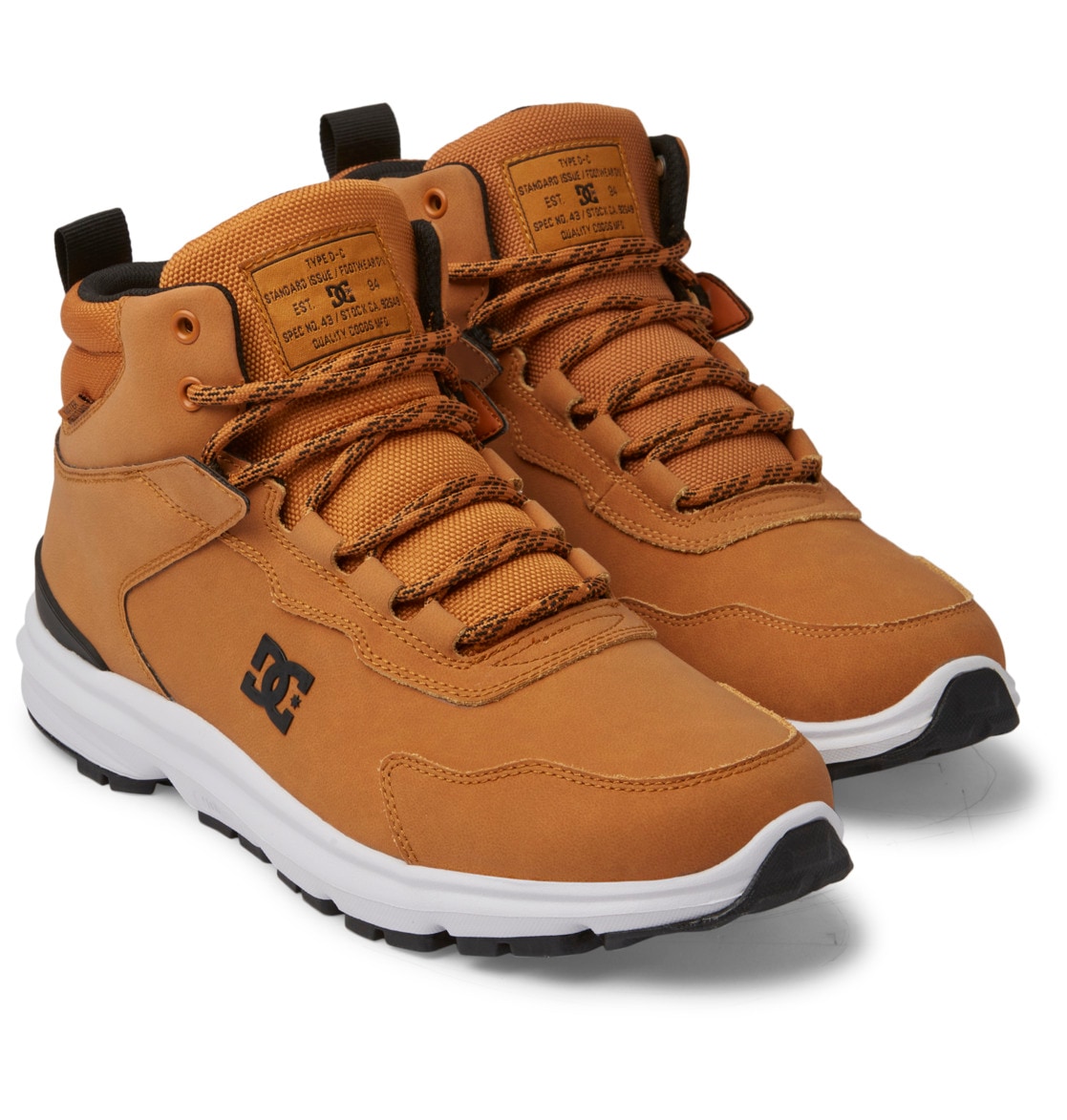 Stiefel DC SHOES "Mutiny", Gr. 10 (43), beige (wheat, schwarz), Obermaterial: Leder (Kuh) / Futter: Textil / Außensohle: Gummi, Schuhe