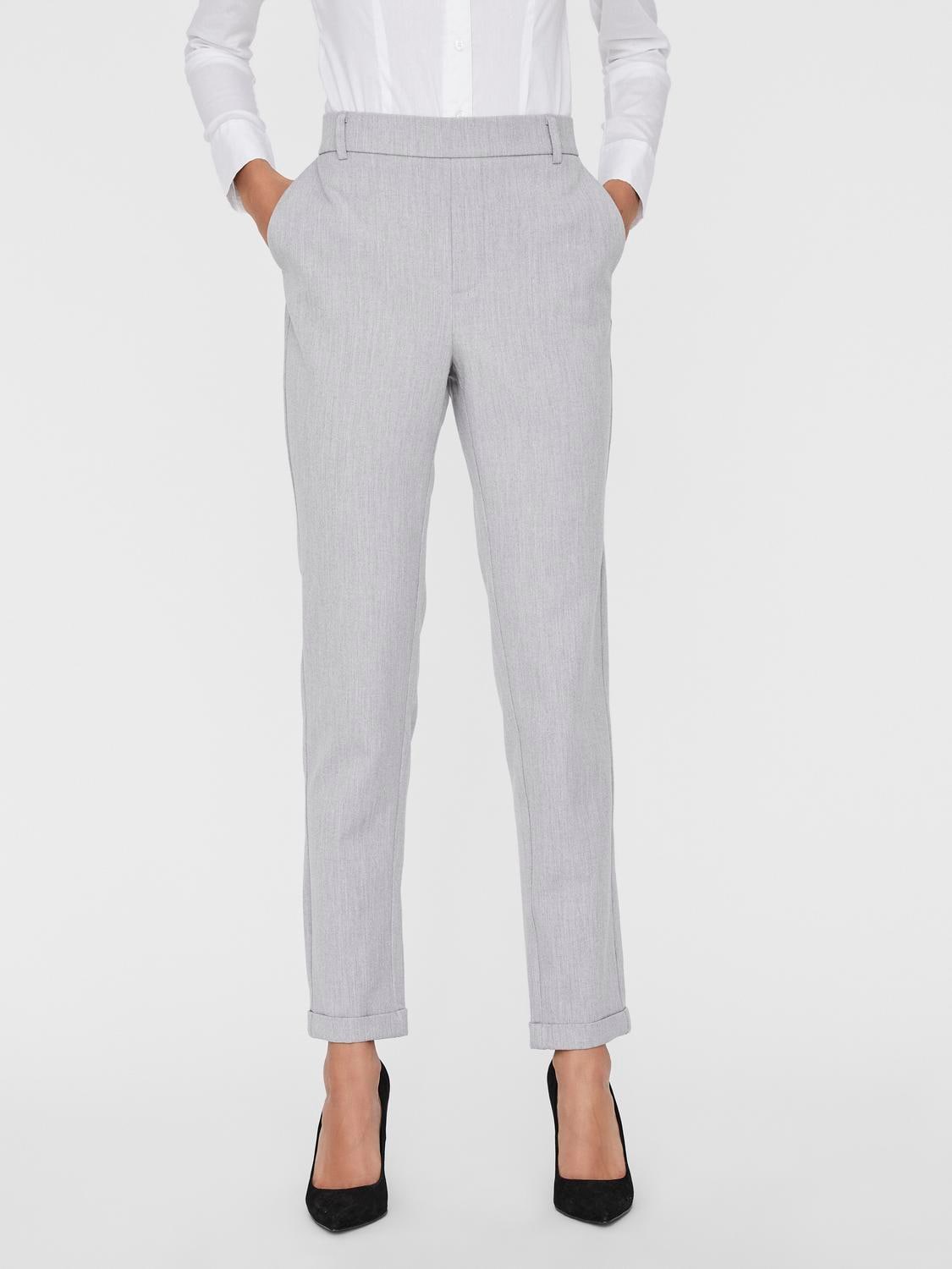Anzughose VERO MODA "VMMAYA MR LOOSE SOLID PANT NOOS", Damen, Gr. M (38), Länge 32, grau (light grau melange), Web, Obermaterial: 62% Polyester, 33% Viskose, 5% Elasthan, meliert, regular fit knöchellang, Hosen Anzughose, knöchelfreie Form mit...