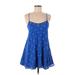 Hollister Casual Dress - A-Line Plunge Sleeveless: Blue Polka Dots Dresses - Women's Size Small