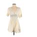 Trafaluc by Zara Casual Dress - Mini V Neck Short sleeves: Ivory Solid Dresses - Women's Size X-Small