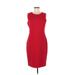 Calvin Klein Cocktail Dress - Sheath Crew Neck Sleeveless: Red Print Dresses - New - Women's Size 8