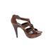 Gastone Lucioli Heels: Brown Print Shoes - Women's Size 38.5 - Open Toe