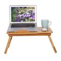 Bamboo Laptop Desk, Foldable Bed Table, Height Adjustable Sofa Tray, Laptop Bed Table Laptop Tray with 5 Tilting Angles, Air Holes, Small Drawer, 50x30x20cm