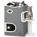 YITAHOME Cat Cave, Cat Beds for Indoor Cats, Cat House with Cat Scratching Post & Ball & Platform, Cat Bed, Basic Cat Tree, Cute Cat Tower, Cat Furniture, Cat Hideaway, Cat Condo (Grey)