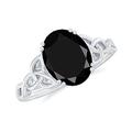 Natural Black Onyx Solitaire Celtic Ring| 7X9 MM Oval| December Birthstone| AAA Quality| Engagement Jewelry for Women, White-Gold, Size:F1/2