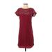 Ann Taylor LOFT Outlet Casual Dress - Shift: Burgundy Jacquard Dresses - Women's Size 4