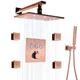 Shower Set 3-Function Mixer Shower Kit Led Rainfall Shower Head Thermostatic Shower System Wall Mounted 12X8 in Overhead Rain Shower Concealed Thermostatic Mixer Shower Set,Rose Gold lofty ambition