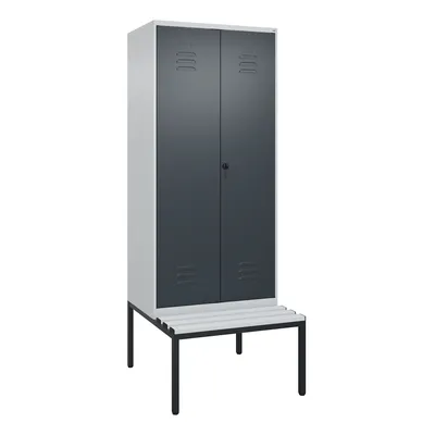 C+P Doppel-Spind Classic PLUS Kunststoff untergebaute Bank, 2 Abteile, HxBxT 212x80x82cm, Sicherheitsdrehriegel, Hellgrau/Anthrazit von PROREGAL Image