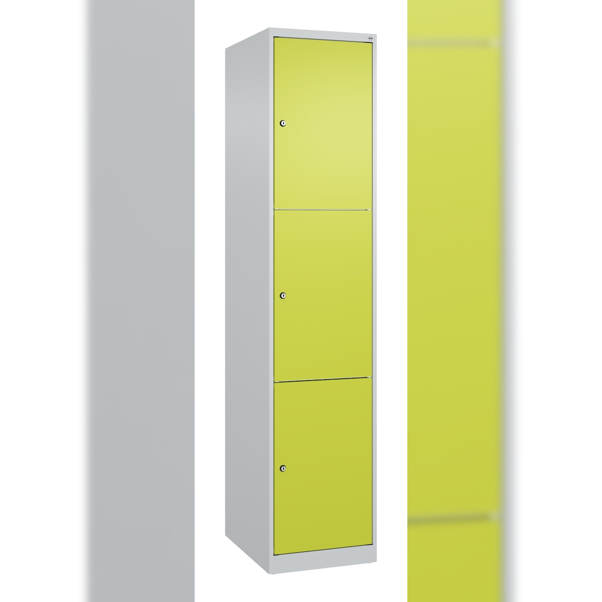 C+P Schließfachschränke Classic PLUS, 3 Abteile, HxBxT 185x40x50cm, Zylinderschloss, Hellgrau/Clowngrün von PROREGAL Image