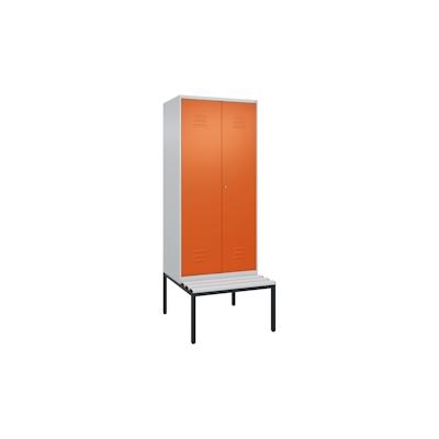 C+P Doppel-Spind Classic PLUS Kunststoff untergebaute Bank, 2 Abteile, Trennwand, HxBxT 212x80x82cm, Zylinderschloss, Hellgrau/Reinorange von PROREGAL Image