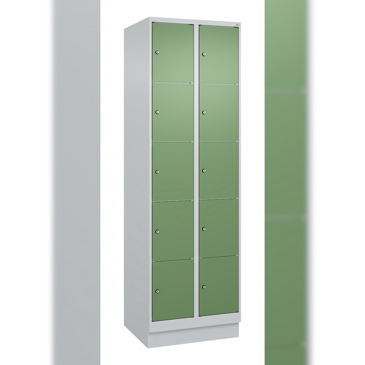 C+P Schließfachschränke Classic PLUS, Sockel, 10 Abteile, HxBxT 195x60x50cm, Zylinderschloss, Hellgrau/Resedagrün von PROREGAL Image