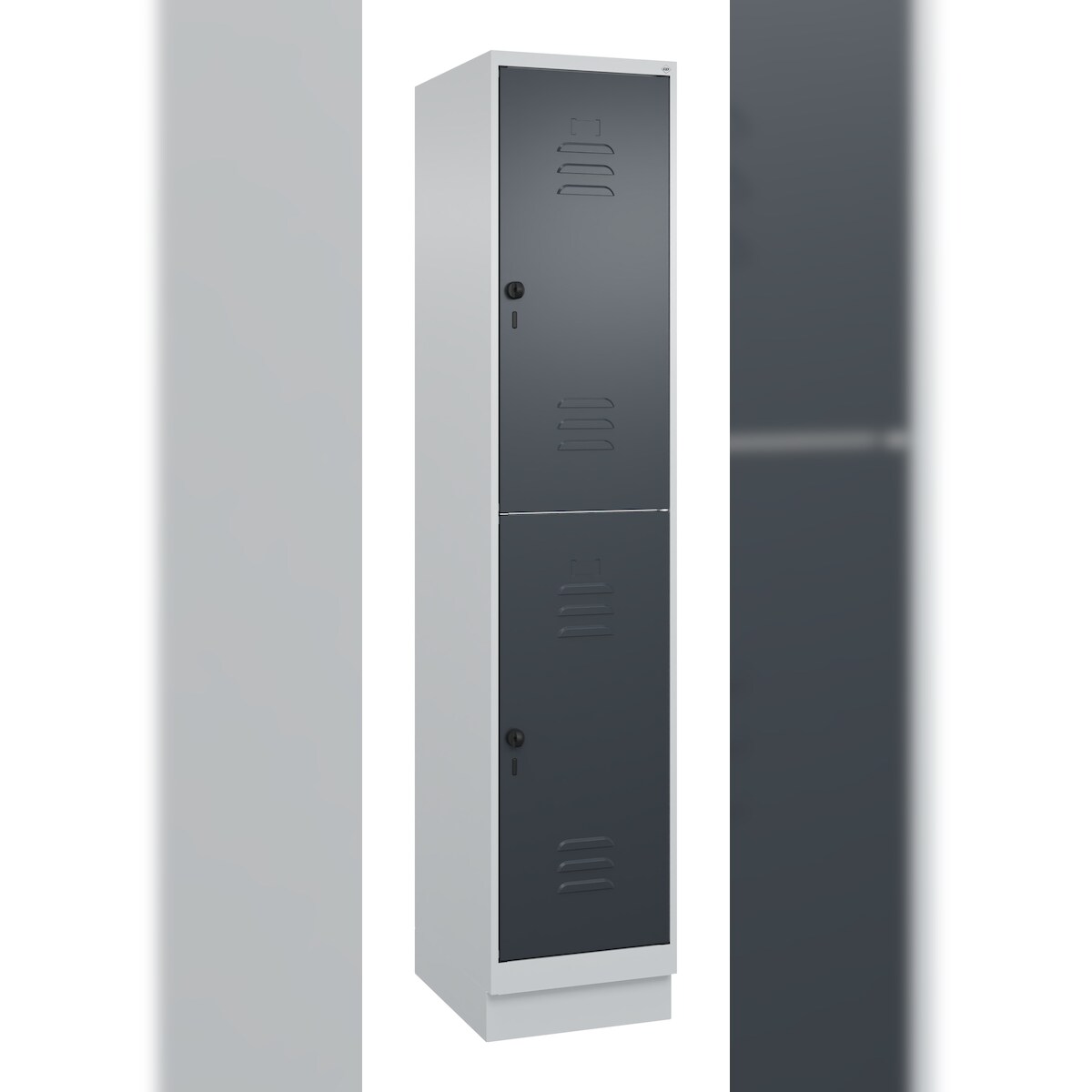 C+P Spind Classic PLUS, Sockel, 2 Abteile, HxBxT 195x40x50cm, Sicherheitsdrehriegel, Hellgrau/Anthrazit von PROREGAL Image