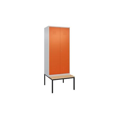 C+P Doppel-Spind Classic PLUS Buche untergebaute Bank 2 Abteile, Trennwand, HxBxT 212x80x82cm, Zylinderschloss, Hellgrau/Reinorange von PROREGAL Image