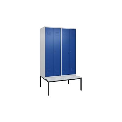 C+P Doppel-Spind Classic PLUS Kunststoff untergebaute Bank, 4 Abteile, HxBxT 212x120x82cm, Zylinderschloss, Hellgrau/Enzianblau von PROREGAL Image