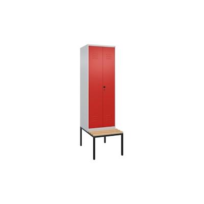 C+P Doppel-Spind Classic PLUS Buche untergebaute Bank 2 Abteile, HxBxT 212x60x82cm, Sicherheitsdrehriegel, Hellgrau/Rot von PROREGAL Image