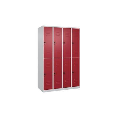 C+P Spind Classic PLUS, 8 Abteile, HxBxT 185x120x50cm, Sicherheitsdrehriegel, Hellgrau/Rubinrot von PROREGAL Image